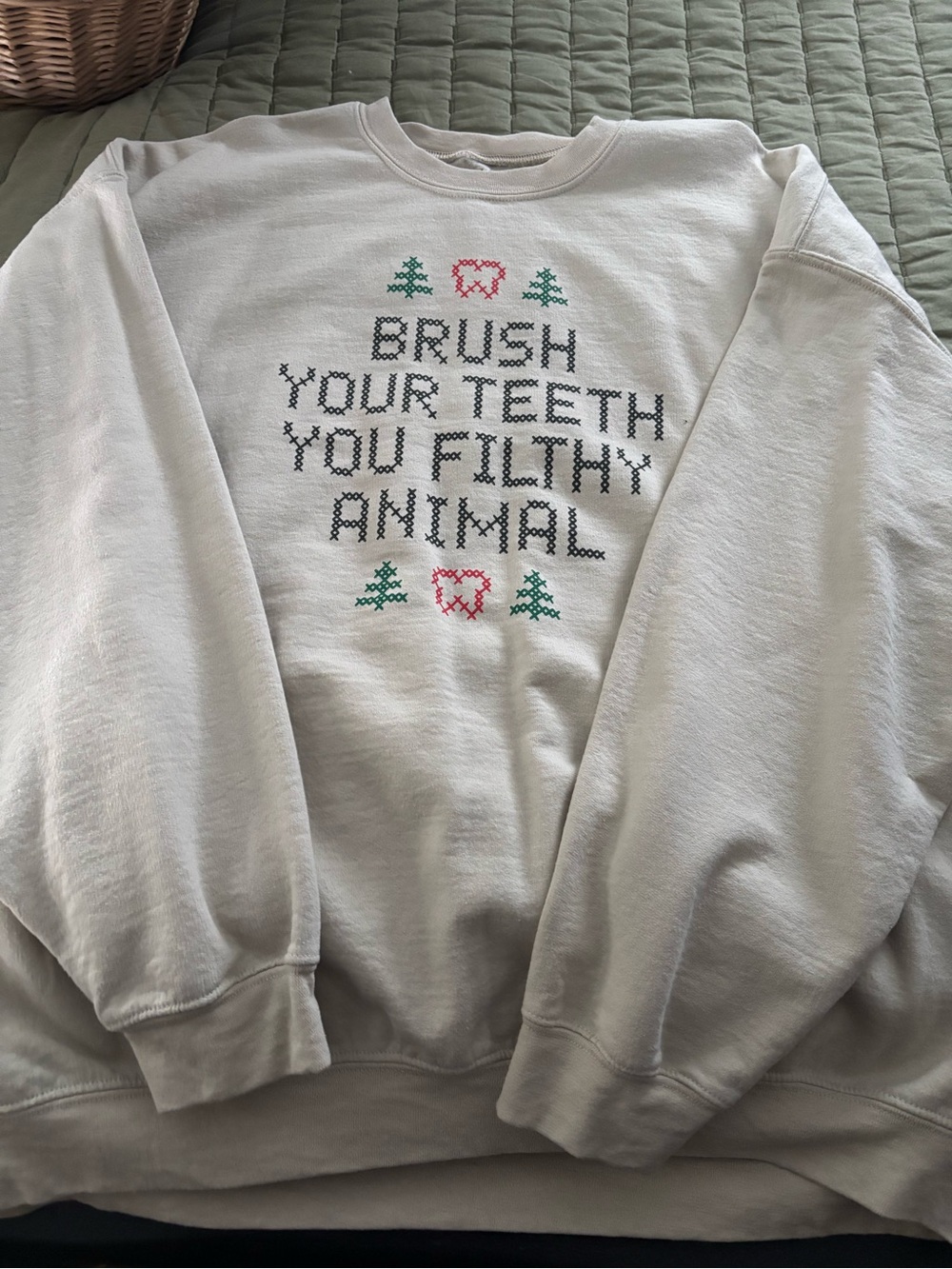 White Graphic Sweatshirt - 'Brush Your Teeth You Filthy Animal'